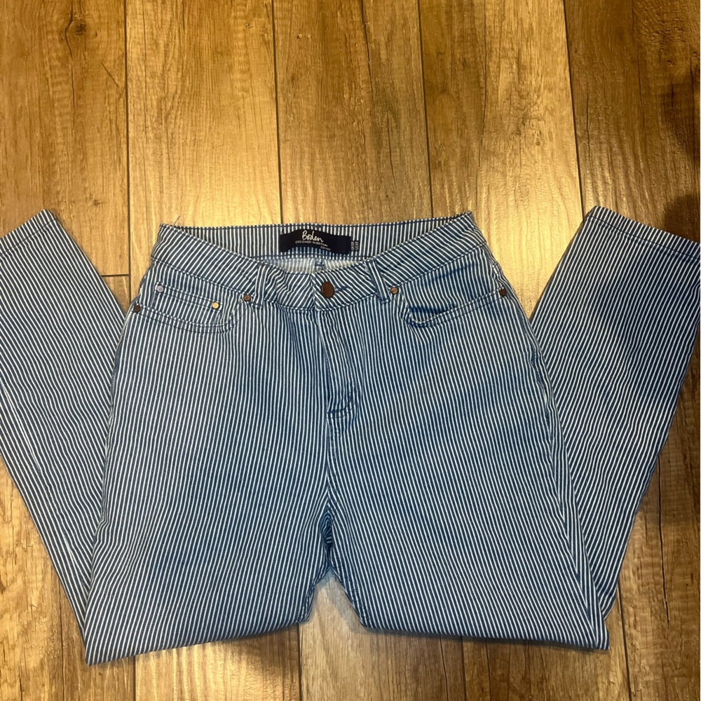 Boden Blue White Pinstripe Soho Cropped Skinny Pants Preppy Coastal